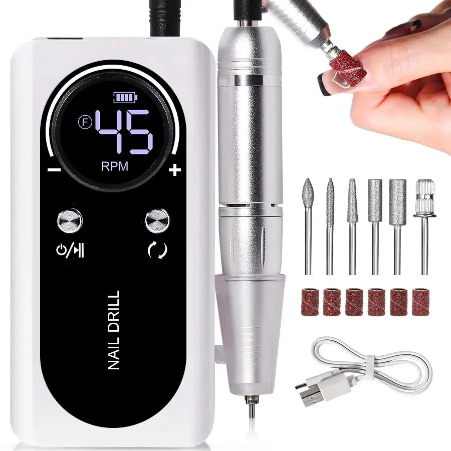 NailDrill Pro 45K – Tragbare, wiederaufladbare & geräuscharme Nagelbohrmaschine für Gel & Acry