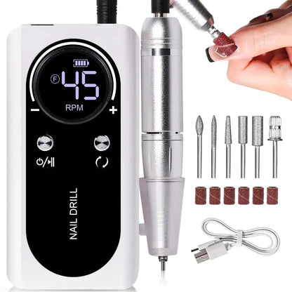 NailDrill Pro 45K – Tragbare, wiederaufladbare & geräuscharme Nagelbohrmaschine für Gel & Acry