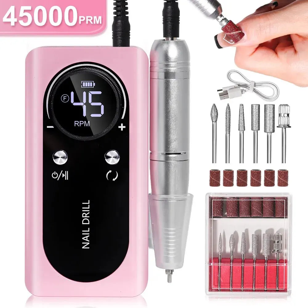 NailDrill Pro 45K – Tragbare, wiederaufladbare & geräuscharme Nagelbohrmaschine für Gel & Acry