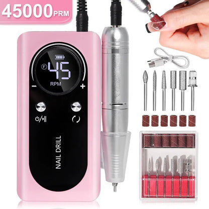 NailDrill Pro 45K – Tragbare, wiederaufladbare & geräuscharme Nagelbohrmaschine für Gel & Acry