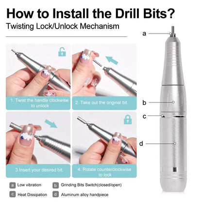 NailDrill Pro 45K – Tragbare, wiederaufladbare & geräuscharme Nagelbohrmaschine für Gel & Acry