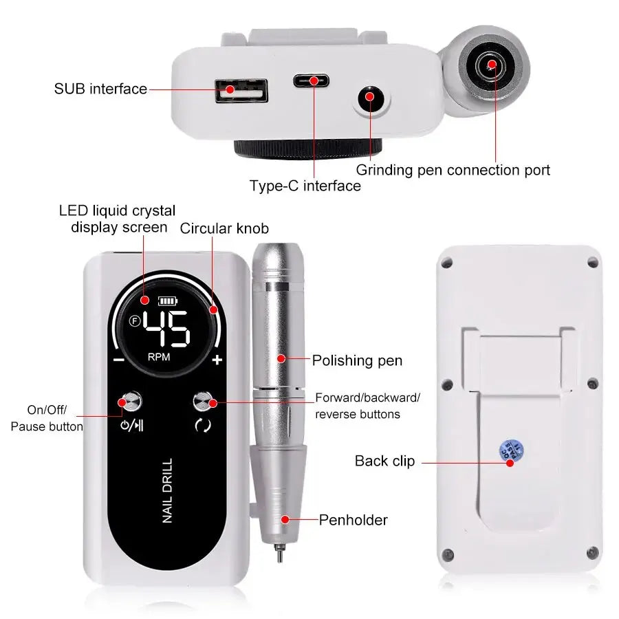 NailDrill Pro 45K – Tragbare, wiederaufladbare & geräuscharme Nagelbohrmaschine für Gel & Acry