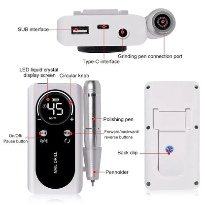 NailDrill Pro 45K – Tragbare, wiederaufladbare & geräuscharme Nagelbohrmaschine für Gel & Acry