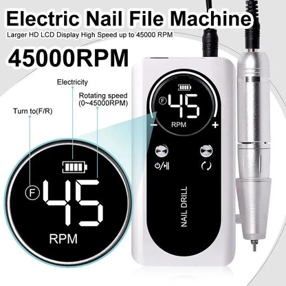 NailDrill Pro 45K – Tragbare, wiederaufladbare & geräuscharme Nagelbohrmaschine für Gel & Acry