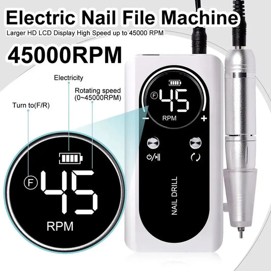 NailDrill Pro 45K – Tragbare, wiederaufladbare & geräuscharme Nagelbohrmaschine für Gel & Acry