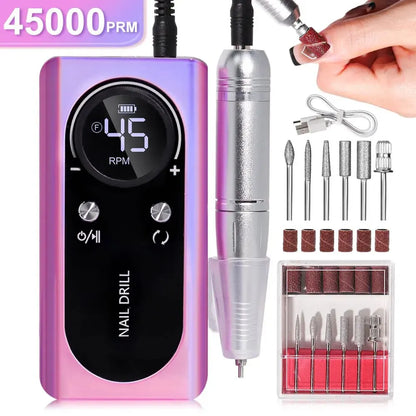 NailDrill Pro 45K – Tragbare, wiederaufladbare & geräuscharme Nagelbohrmaschine für Gel & Acry