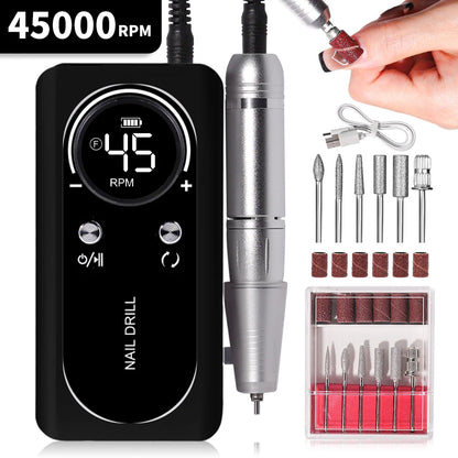 NailDrill Pro 45K – Tragbare, wiederaufladbare & geräuscharme Nagelbohrmaschine für Gel & Acry