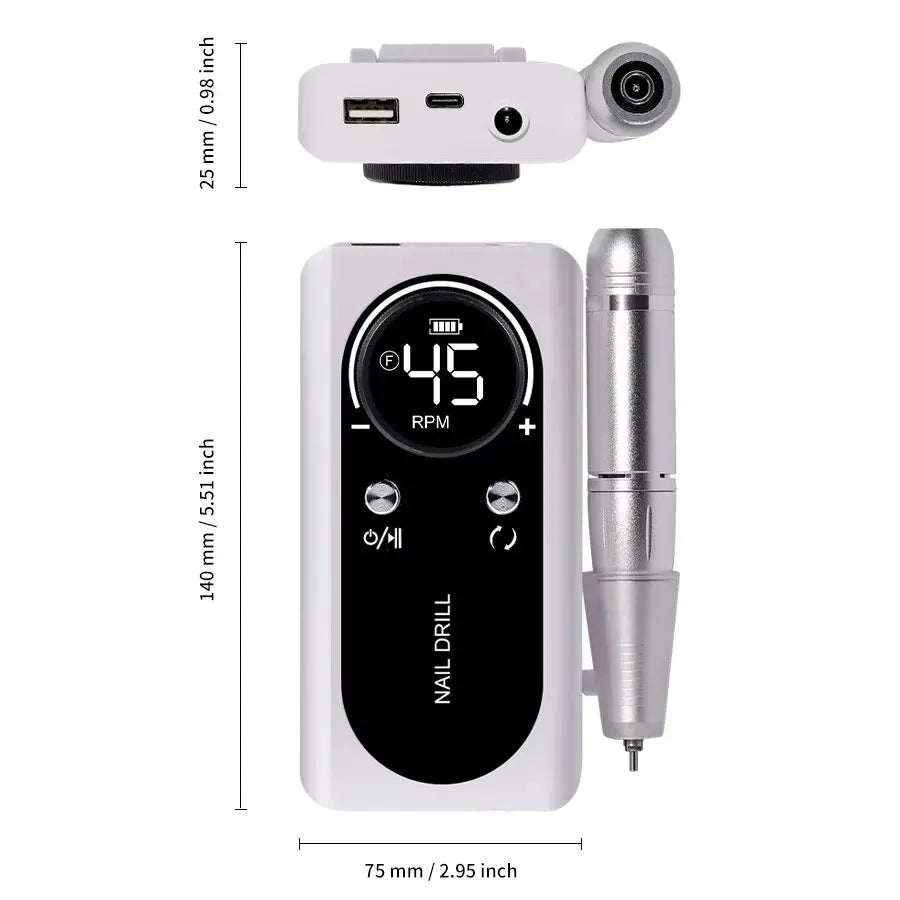 NailDrill Pro 45K – Tragbare, wiederaufladbare & geräuscharme Nagelbohrmaschine für Gel & Acry
