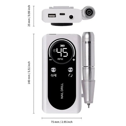 NailDrill Pro 45K – Tragbare, wiederaufladbare & geräuscharme Nagelbohrmaschine für Gel & Acry